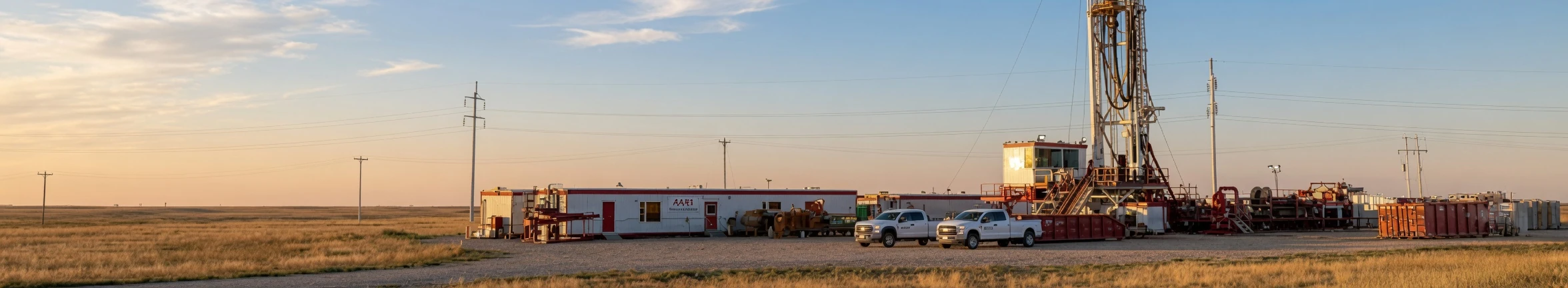 Ascensun field operations — a drilling rig on the Alberta prairie at golden hour